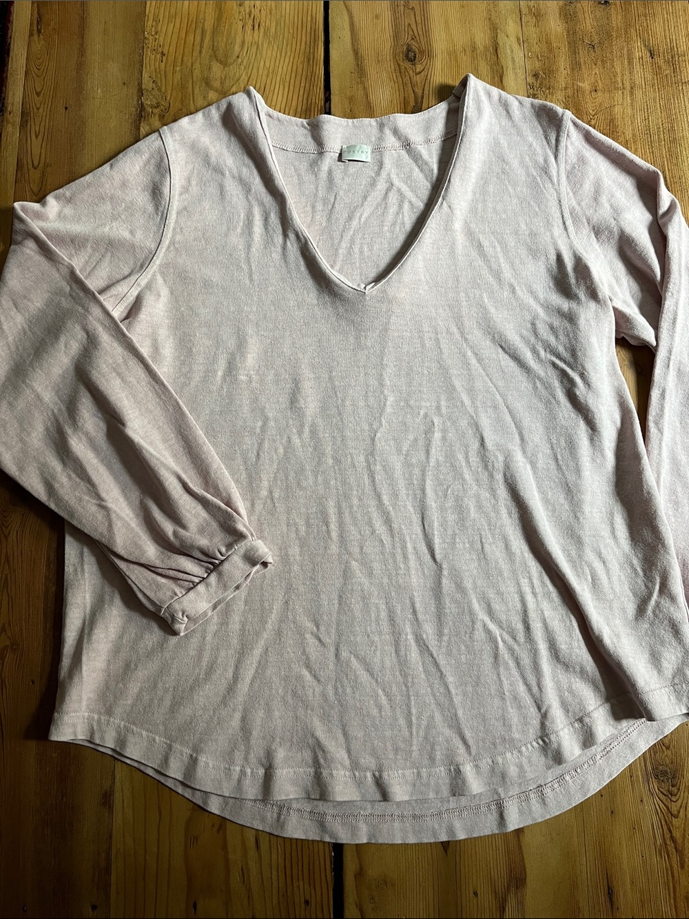 POETRY 12 Light Pink Hemp & Organic Cotton V-Neck Blouse Knit Top